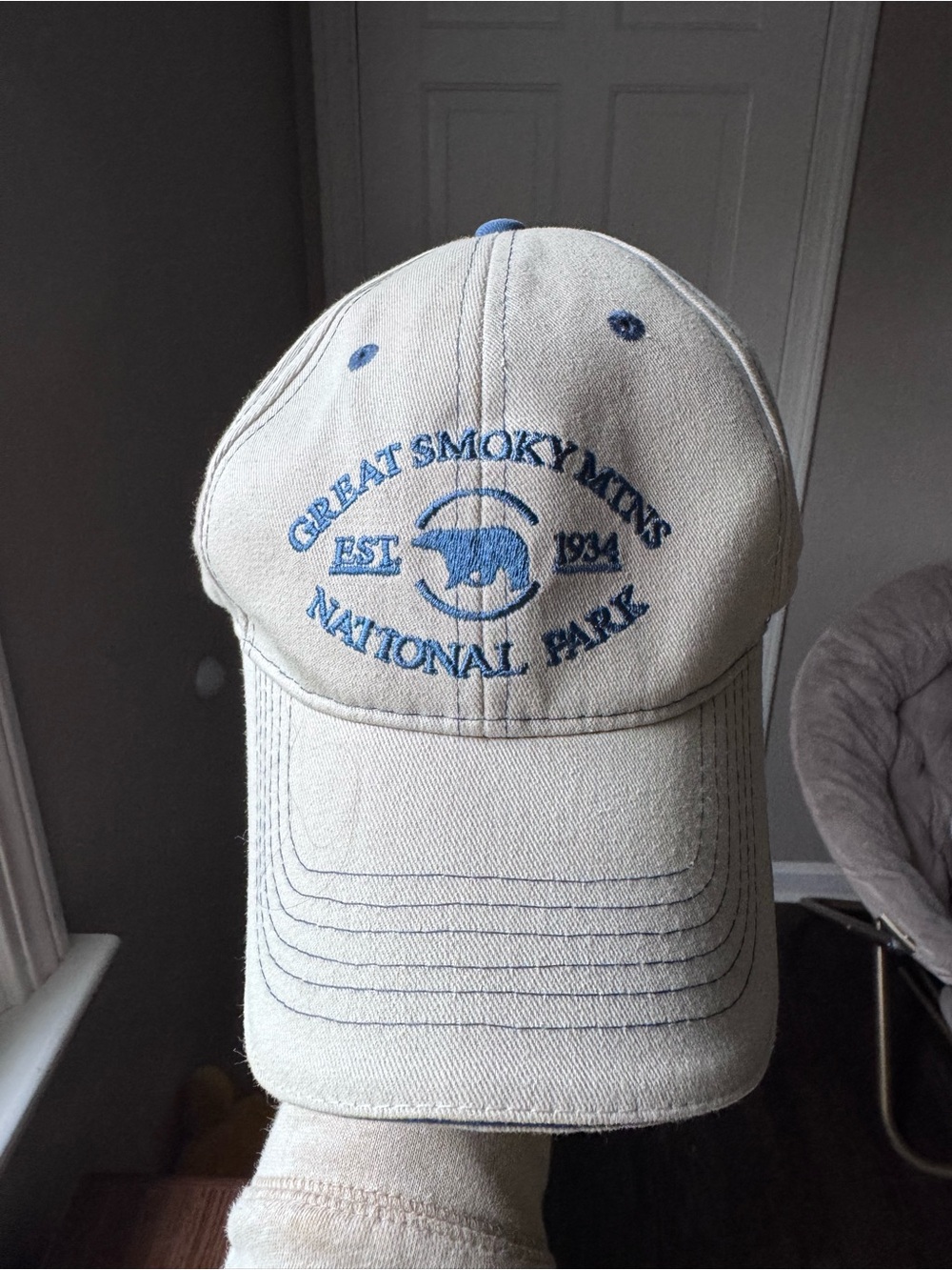 Great Smoky Mtns National Park Beige Baseball Cap with Blue Embroidery